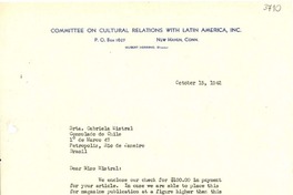 [Carta] 1942 oct. 15, New Heaven, Connecticut [a] Gabriela Mistral, Petrópolis, Brasil