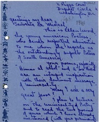 [Carta] [1943] sept. 26, Washington D. C. [a] Gabriela Mistral