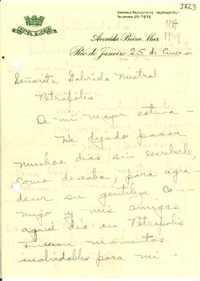 [Carta] [1944] ene. 25, Río de Janeiro [a] Gabriela Mistral, Petrópolis