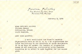 [Carta] 1944 feb. 9, Menomonee Falls, Wisconsin, [EE.UU.] [a] Gabriela Mistral, Petrópolis, Brasil