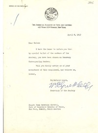 [Carta] 1943 abr. 8, N. York [a] Gabriela Mistral, Sao Paulo, Brasil