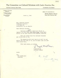 [Carta] 1944 mar. 9, Claremont, California, EE.UU. [a] Gabriela Mistral, Petrópolis, Río de Janeiro