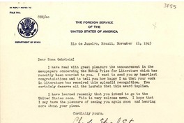 [Carta] 1945 nov. 21, Río de Janeiro, Brasil [a] Gabriela Mistral, Petrópolis