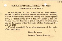 [Tarjeta] 1944 abr. 29, Alburquerque, Nuevo México [a] Gabriela Mistral, Petrópolis, Brasil