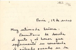 [Carta] [1946] ene. 19, París [a] [Gabriela Mistral]