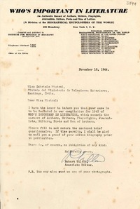 [Carta] 1944 nov. 13, N. York [a] Gabriela Mistral, Santiago de Chile