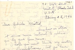 [Carta] 1946 feb. 25, Westerly, Rhode Island, EE.UU. [a] Gabriela Mistral