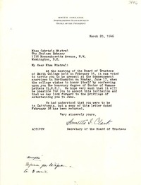 [Carta] 1946 mar. 20, Northampton, Massachusetts [a] Gabriela Mistral, Washington D.C.