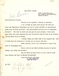 [Carta] 1946 mar. 22, Los Ángeles, California [a] Gabriela Mistral