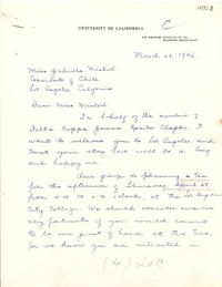 [Carta] 1946 mar. 25, Los Ángeles, California [a] Gabriela Mistral, Los Ángeles, California