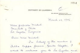 [Carta] 1946 mar. 25, Los Ángeles, California [a] Gabriela Mistral, Los Ángeles, California