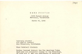 [Carta] 1946 mar. 25, Berkeley, California [a] Gabriela Mistral, San Francisco