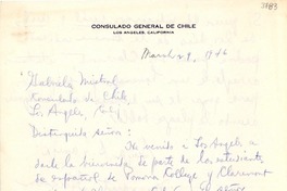 [Carta] 1946 mar. 9, Los Ángeles, California [a] Gabriela Mistral, Los Ángeles, California