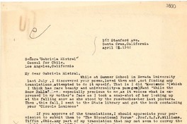 [Carta] 1946 abr. 21, Santa Cruz, California [a] Gabriela Mistral, Los Angeles, California