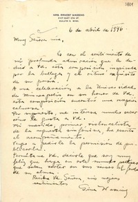 [Carta] 1946 abr. 6, [Minneapolis?] [a] [Gabriela Mistral]