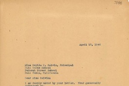 [Carta] 1946 abr. 17, Los Ángeles, California [a] Sophia T. Salvin, Palo Verde, California