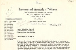[Carta] 1946 abr. 2, Nueva York [a] Gabriela Mistral, Los Ángeles, California
