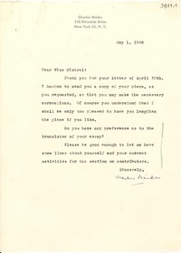 [Carta] 1946 mayo 1, New York, [EE.UU.] [a] [Gabriela] Mistral