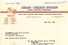 [Carta] 1946 May 2, New York, [EE.UU.] [a] Gabriella [i.e. Gabriela] Mistral, Los Angeles, California, [EE.UU.]