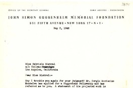 [Carta] 1946 mayo 2, New York [a] Gabriela Mistral, Los Ángeles, California