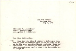 [Carta] 1946 mayo 4, New York [a] Anne F. Leidendeker, Los Ángeles, California
