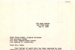 [Carta] 1946 mayo 4, New York [a] Clare Weber, Los Ángeles, California