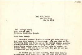 [Carta] 1946 mayo 6, New York [a] Gladys Mckay, Manitoba, Canada