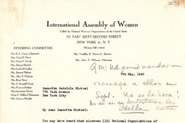 [Carta] 1946 mayo 7, N. York [a] Gabriela Mistral