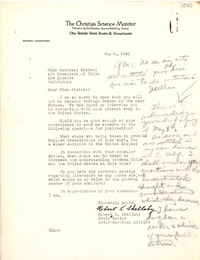 [Carta] 1946 mayo 8, Boston, Massachusetts [a] Gabriela Mistral, Los Angeles, California