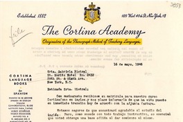 [Carta] 1946 mayo 16, N. York [a] Gabriela Mistral, N. York