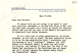 [Carta] 1946 mayo 17, N. York [a] Gabriela Mistral, N. York