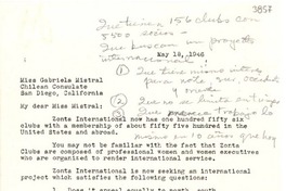 [Carta] 1946 mayo 18, Lansing, Michigan [a] Gabriela Mistral, San Diego, California