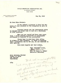 [Carta] 1946 mayo 23, N. York [a] Gabriela Mistral, Los Ángeles, California