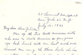 [Carta] 1946 jul. 16, N. York [a] Gabriela Mistral, Los Angeles, California