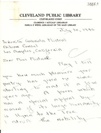 [Carta] 1946 jul. 30, Cleveland, Ohio, [E.E.U.U.] [a] Gabriela Mistral, Los Angeles, California, [E.E.U.U.]