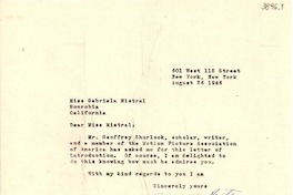 [Carta] 1946 ago. 26, Nueva York [a] Gabriela Mistral, Monrovia, California