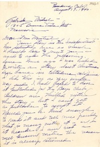 [Carta] 1946 ago. 19, Pasadena, California [a] Gabriela Mistral, Monrovia