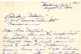 [Carta] 1946 ago. 19, Pasadena, California [a] Gabriela Mistral, Monrovia