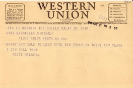 [Telegrama] 1946 ago. 21, California [a] Gabriela Mistral