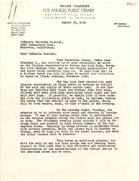 [Carta] 1946 ago. 21, Los Ángeles, California [a] Gabriela Mistral, Monrovia, California