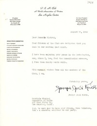 [Carta] 1946 ago. 22, Los Ángeles [a] Gabriela Mistral, Los Ángeles, California