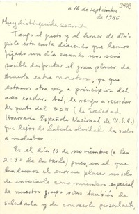 [Carta] 1946 sept. 16, [Estados Unidos] [a] Gabriela Mistral