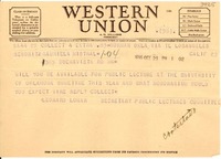 [Telegrama] 1946 oct. 23, Norman, Okla., [EE.UU.] [a] Gabriela Mistral, Los Angeles, Calif., [EE.UU.]