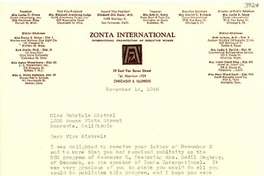 [Carta] 1946 nov. 14, [Chicago, Illinois] [a] Gabriela Mistral, Monrovia, California