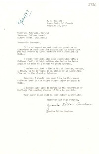 [Carta] 1947 feb. 12, Buena Park, California, [EE.UU.] [a] Gabriella [i.e. Gabriela] Mistral, Sierra Madre, California, [EE.UU.]