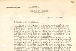 [Carta] 1947 feb. 14, Washington [a] [Gabriela Mistral], Los Angeles, California