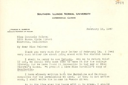 [Carta] 1947 feb. 18, Carbondale, Illinois [a] Cosuelo Saleva, Monrovia, California