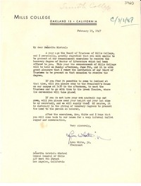 [Carta] 1947 feb. 19, Oakland, California [a] Gabriela Mistral, Los Angeles, California