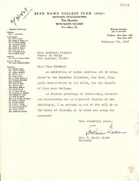 [Carta] 1947 feb. 26, Bryn Mawr, Pennsylvania [a] Gabriela Mistral, Los Angeles, California