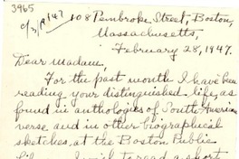 [Carta] 1947 feb. 28, Boston, Massachusetts [a] [Gabriela Mistral]